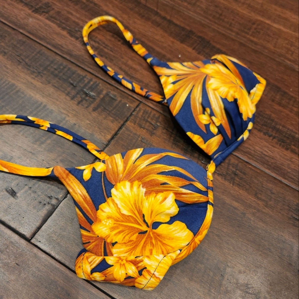 Venus Bikini Top Floral Navy and Yellow Lightly Padded
